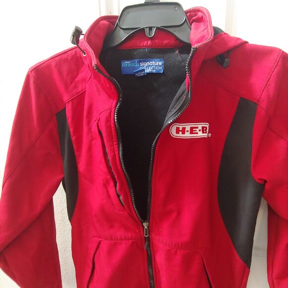 HEB Employee Unisex Jacket Full Zip Hood Red Black Size Small - Picture 2 of 3